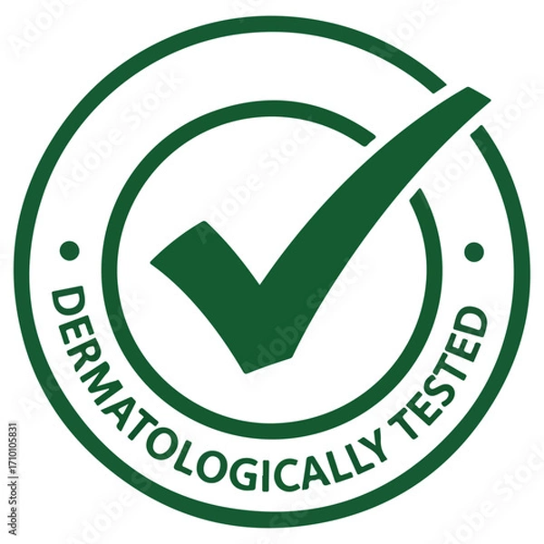 Fototapeta Dermatologically Tested Green Circle Check Mark Symbol.