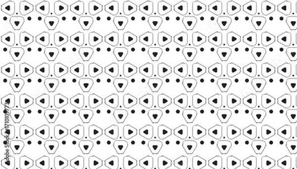 Fototapeta Seamless Black Geometric Pattern with Triangles and Dots on White Background Keywords: pattern, seamless, geometric