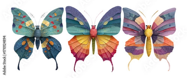 Fototapeta Colorful Artistic Butterflies in Unique Styles Isolated on Transparent Background
