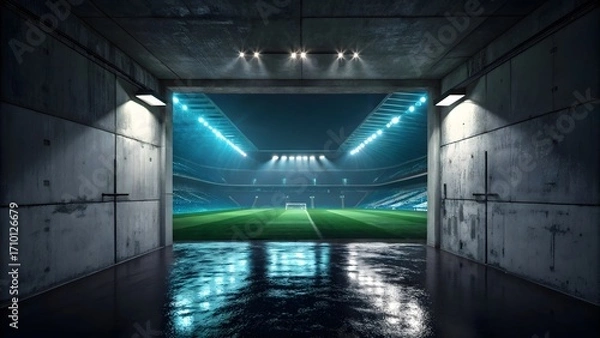 Obraz Experience the electric energy of a stadium, emerging from the tunnel onto the vibrant, illuminated field