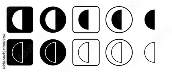 Fototapeta Icon set of semicircle symbol. Filled, outline, black and white icons set, flat style.  Illustration on transparent background