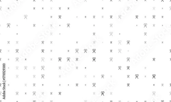 Fototapeta Seamless background pattern of evenly spaced black crossed tennis rackets symbols of different sizes and opacity. Illustration on transparent background
