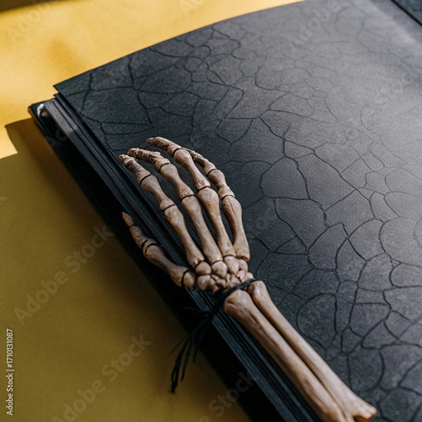 Obraz black sketchbook with a skeleton hand