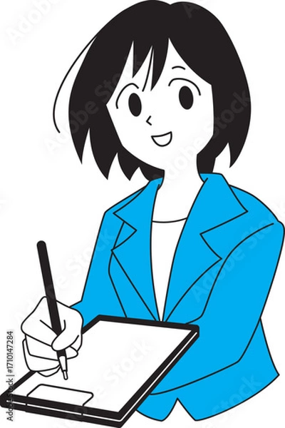 Obraz アンケートを取るスーツ姿の女性