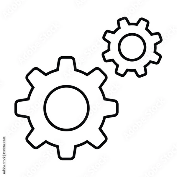 Fototapeta Gear icon thin line mechanic symbol, cogwheel. Settings icon line symbol. Sign for mobile concept and web design. PC options and repair. Vector illustration isolated on white background EPS 10