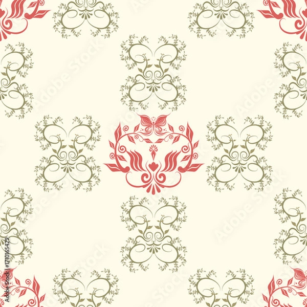 Fototapeta Colorful damask floral pattern, hand drawn white background for fabric, textile, clothing, wrapping paper, backdrop, banner, illustration, abstract background.