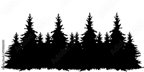 Obraz Pine Forest Silhouette Vector Illustration – Black Evergreen Tree Landscape