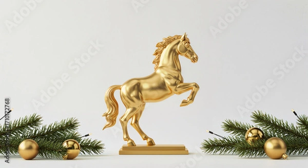 Fototapeta Fire horse figurine, symbol of the year, on the Christmas table . Generative AI