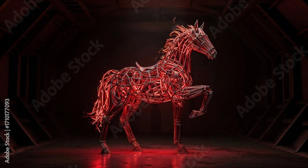 Fototapeta A fiery horse is the symbol of the year in a futuristic setting. . Generative AI