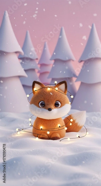 Fototapeta a cute fox in a New Year's setting . Generative AI