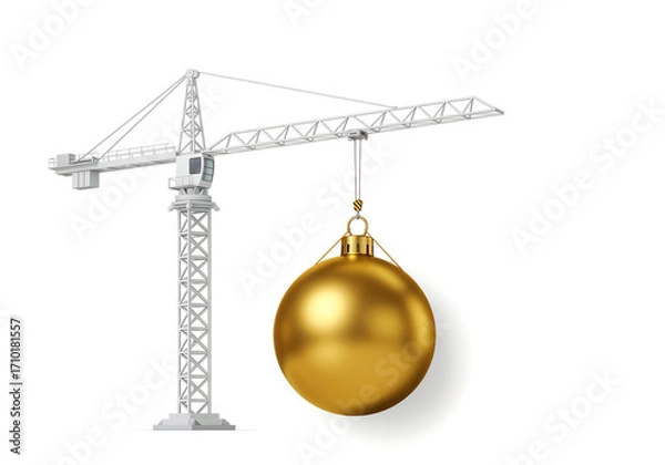 Fototapeta the crane holds a Christmas ball . Generative AI