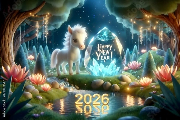 Obraz 2026年_年賀状_素材_横_3D_馬_104