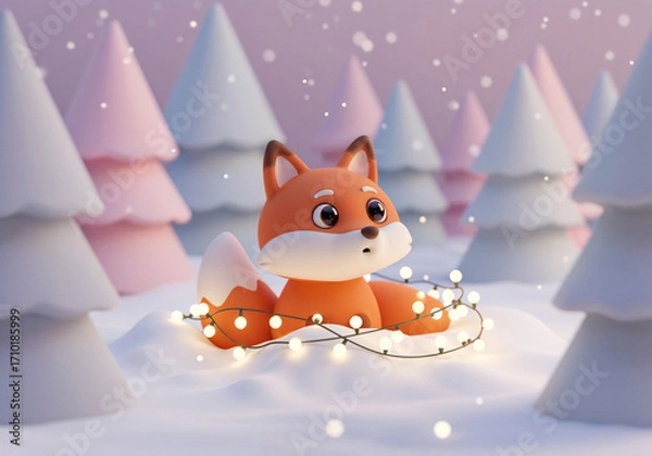 Fototapeta a cute fox in a New Year's setting . Generative AI