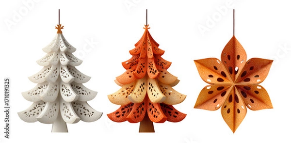 Obraz Decorative Paper Trees and Floral Ornament Isolated on Transparent Background