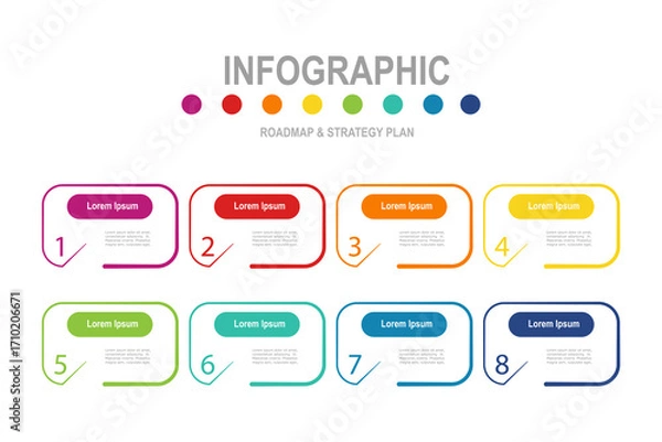 Fototapeta For business concept with 8 steps infographics, multicolor rectangle shape, design for workflow layout, diagram, annual report, web design. vector illustration