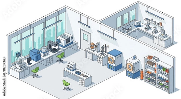Fototapeta Isometric view of a modern dental laboratory with equipment