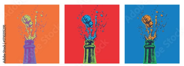 Obraz Hand drawn Illustration of Champagne explosion. Vector Illustration. Pop Art. Modern art