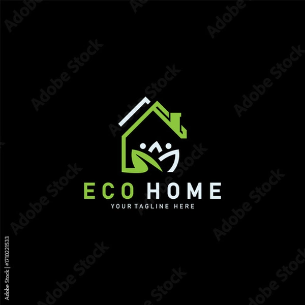 Fototapeta Eco home leaf logo design business concept with flat style element