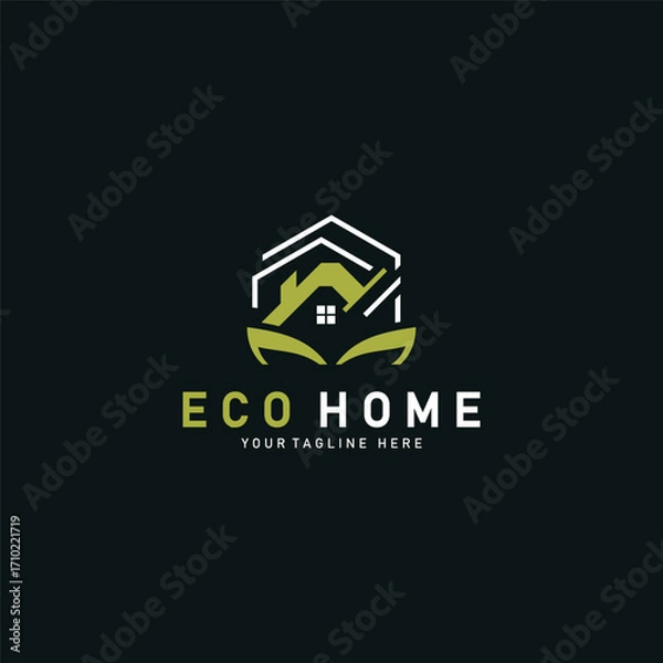Fototapeta Eco home leaf logo design business concept with flat style element