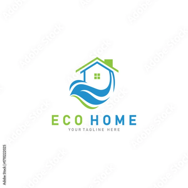 Fototapeta Eco home leaf logo design business concept with flat style element