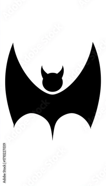 Fototapeta simple vector logo, perfect shaped flying halloween illustration bat. black isolated on white