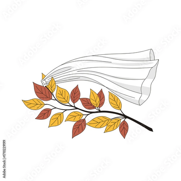Fototapeta Bridal veil caught on autumn branch isolated on transparent background