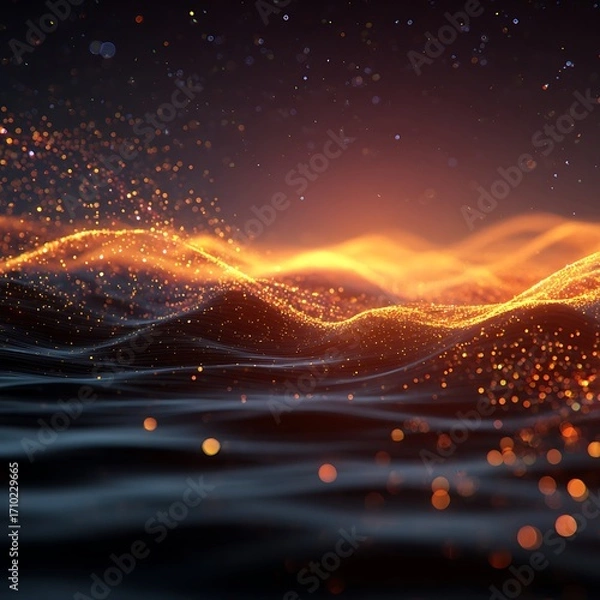 Fototapeta Floating Particle Elements in Digital Abstract Landscape