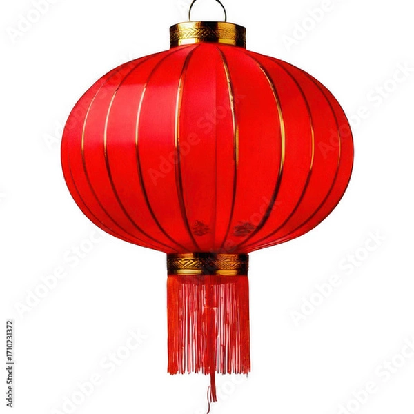 Fototapeta red chinese lantern isolated on white or transparent 