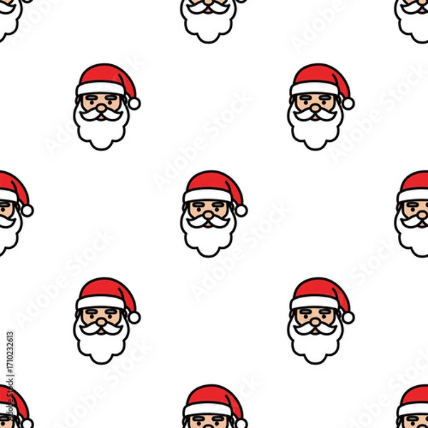 Obraz Festive Santa Claus pattern, perfect for Christmas decorations and seasonal designs. The Santa head repeat pattern is suitable for a variety of applications, including print and digital media
