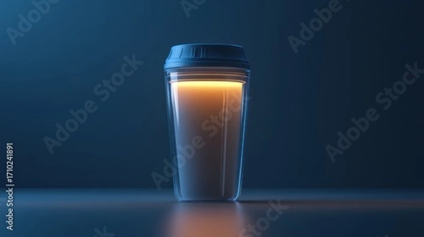 Fototapeta Illuminated Coffee Cup on Dark Background. Possible Use Stock photo for drinkware, product design, or advertising