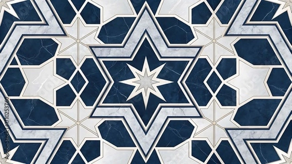 Obraz Islamic Star Pattern in Blue and White Marble