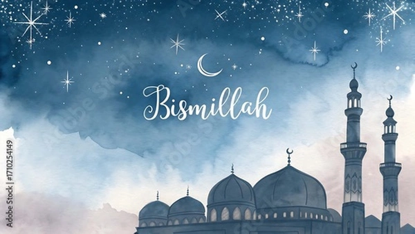 Obraz Bismillah Calligraphy with Starry Night Sky