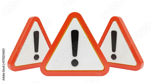 Fototapeta Three warning signs indicating potential hazards and dangers ahead.