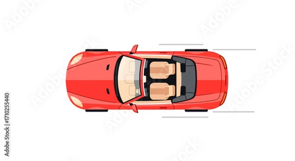 Fototapeta Top View Red Convertible Car Vector Illustration on White Background