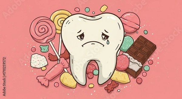 Obraz Sad tooth surrounded by sweets