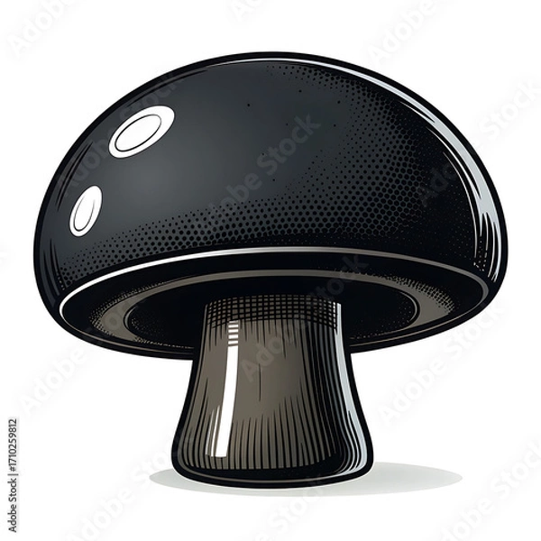 Fototapeta Stylized illustration of a dark mushroom with a smooth cap and stem