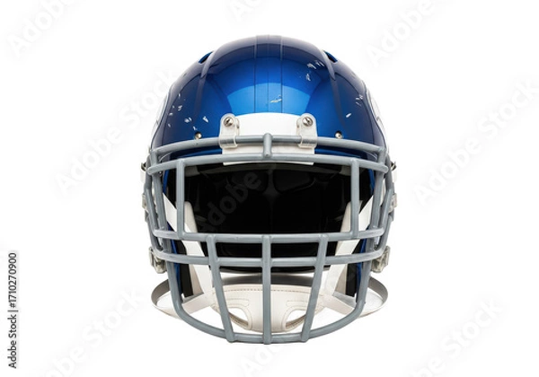 Fototapeta Blue football helmet on a white background, showcasing its design and protective features