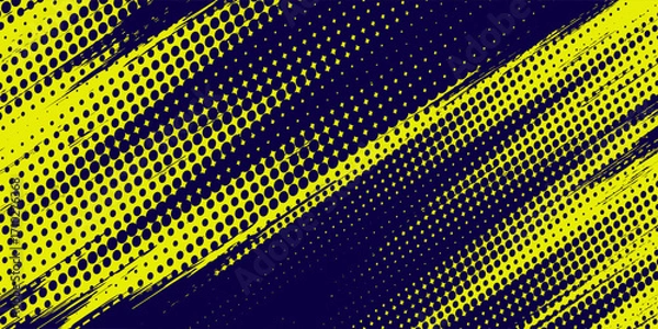Obraz Dots halftone yellow and dark blue color pattern gradient grunge texture background.