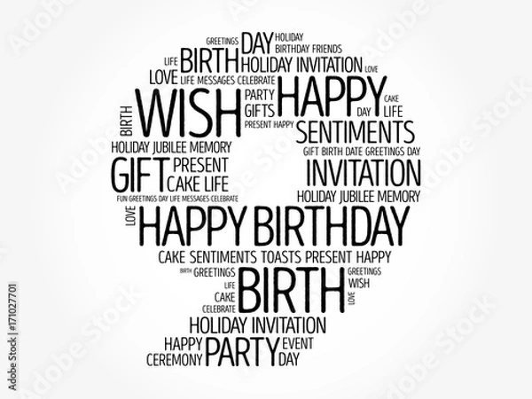 Fototapeta Happy 9th birthday word cloud collage concept
