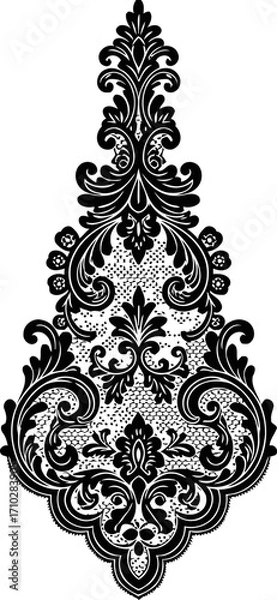 Fototapeta black baroque damask ornament elegant design for luxury branding, isolated on transparent background