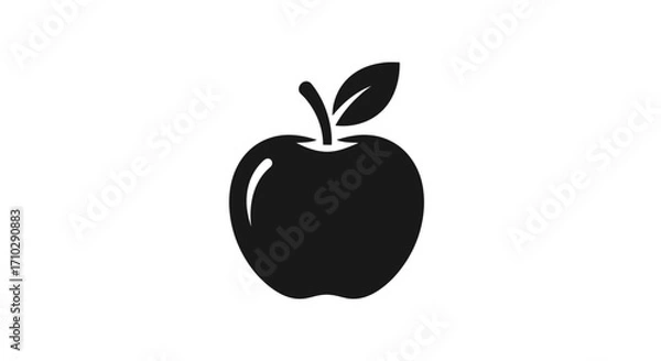 Fototapeta Silhouette of a Ripe Apple with Stem and Leaf.