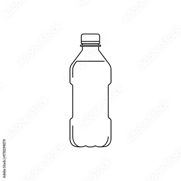 Fototapeta A simple black and white line drawing of a plastic water bottle with a cap.