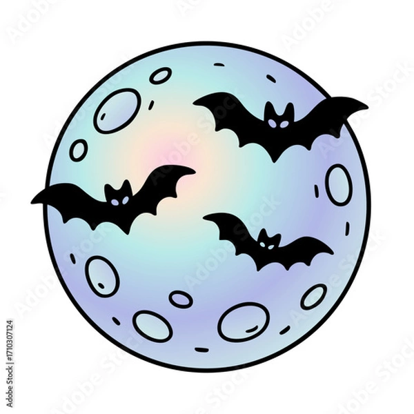 Obraz Holographic Full Moon with Bats Fying