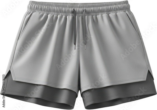 Fototapeta Light gray athletic shorts with double layer design isolated on transparent background