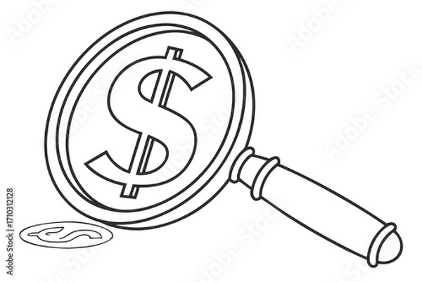 Fototapeta Magnifying glass over a dollar coin and a smaller coin