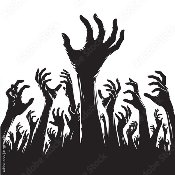 Obraz Black Zombie Hand Rising Silhouette Vector Illustration design, Solid White Background