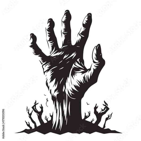 Obraz Black Zombie Hand Rising Silhouette Vector Illustration design, Solid White Background