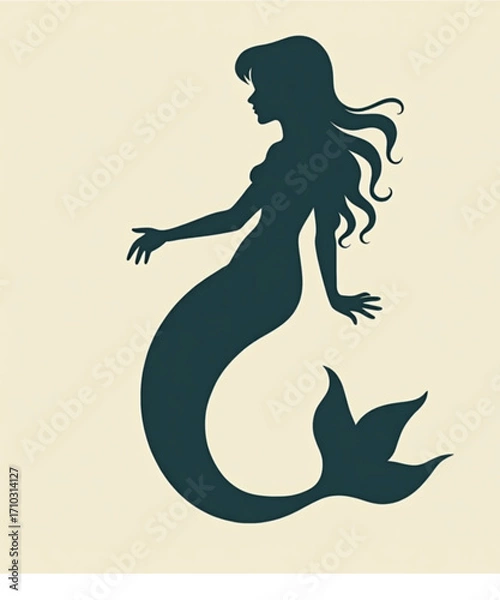 Obraz Mermaid Silhouette: The silhouette of a graceful mermaid with flowing hair, evoking the mysterious allure of the sea.