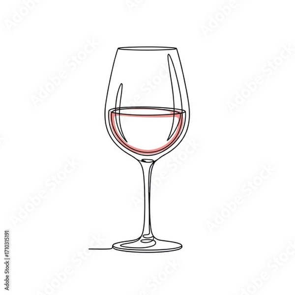 Fototapeta Elegant line art illustration of a wine glass filled with red liquid, minimalist design.