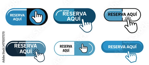 Fototapeta Reserva aquí call to action button set in spanish with cursor click hand for booking website, vector
